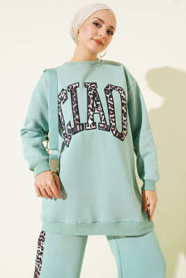 Ciao Leopar Yazılı Üç İplik İkili Takım Çağla Yeşili - İkili Takım