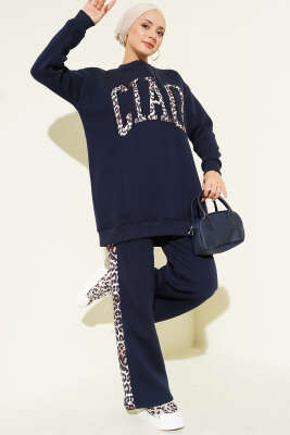 Ciao Leopar Yazılı Üç İplik İkili Takım Lacivert - TEGOE