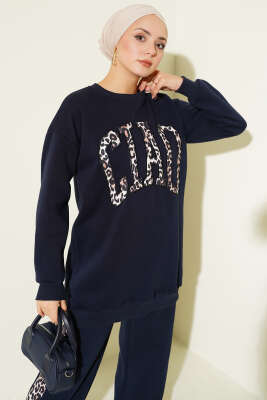 Ciao Leopar Yazılı Üç İplik İkili Takım Lacivert - İkili Takım