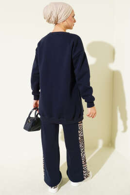 Ciao Leopar Yazılı Üç İplik İkili Takım Lacivert - İkili Takım