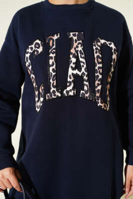 Ciao Leopar Yazılı Üç İplik İkili Takım Lacivert - İkili Takım