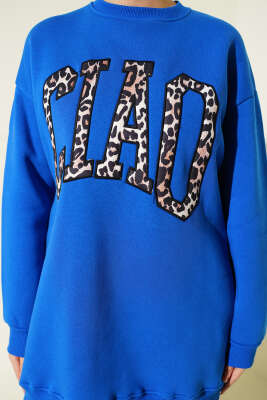 Ciao Leopar Yazılı Üç İplik İkili Takım Saks - İkili Takım