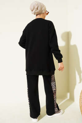 Ciao Leopar Yazılı Üç İplik İkili Takım Siyah - İkili Takım