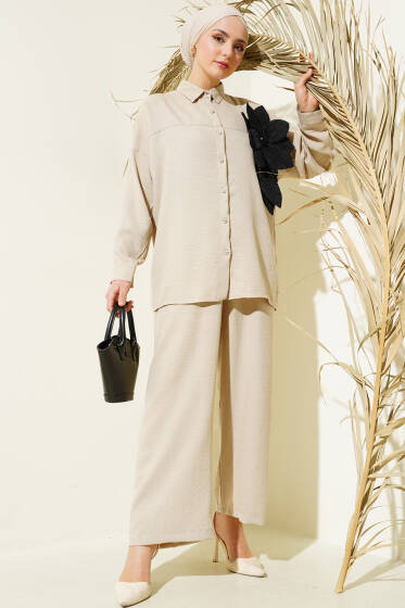 Çiçek Aksesuarlı Tunik İkili Takım Taş - İkili Takım