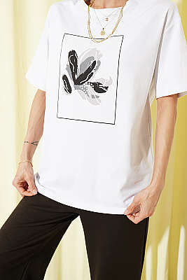 Çiçek Baskılı Loyşa T-shirt İkili Takım Acı Kahve - Kadın Giyim Modelleri