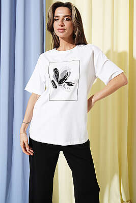 Çiçek Baskılı Loyşa T-shirt İkili Takım Siyah - Kadın Giyim Modelleri