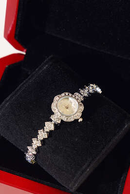 Çiçek Çerçeveli Taşlı Kadın Saat Silver 