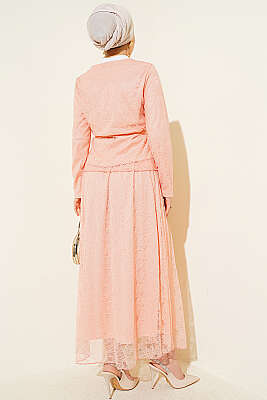 Çiçek Çıtçıtlı Dantelli Etekli İkili Takım Pudra - İkili Takım