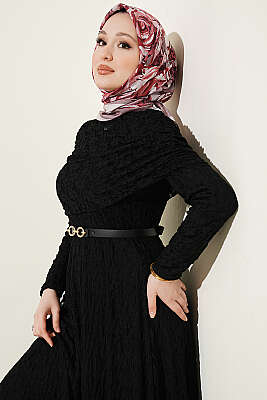 Çiçek Dantelli Kemerli Büzgülü Elbise - Elbise