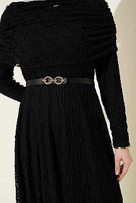 Çiçek Dantelli Kemerli Büzgülü Elbise - Elbise