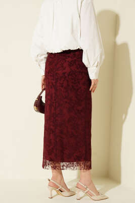 Çiçek Dantelli Tül Kalem Etek Bordo - 300-500 TL Ürünler