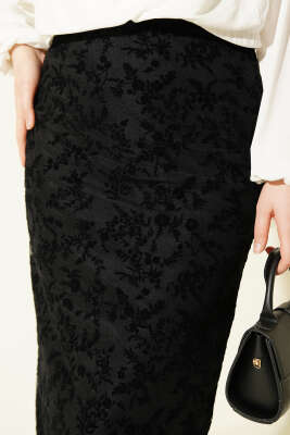 Çiçek Dantelli Tül Kalem Etek Siyah - Yılın Fırsatı