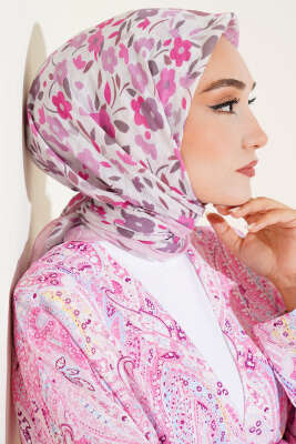 Çiçek Desen Bambu Kraş Eşarp Pembe - Başörtüsü