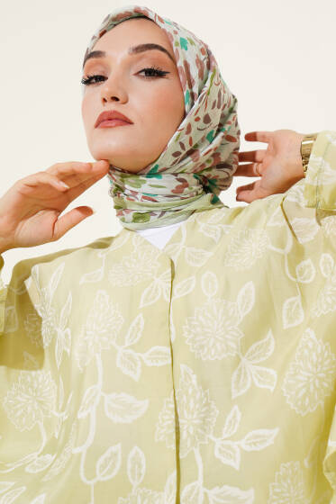 Çiçek Desen Bambu Kraş Eşarp Su Yeşili - Başörtüsü