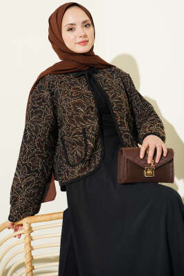 Çiçek Desen Ceketli Etekli İkili Takım Kahve - SAS