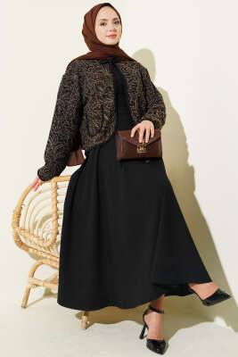 Çiçek Desen Ceketli Etekli İkili Takım Kahve - İkili Takım