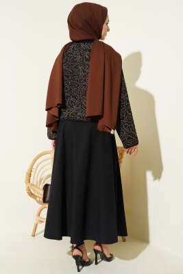 Çiçek Desen Ceketli Etekli İkili Takım Kahve - İkili Takım