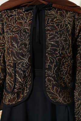 Çiçek Desen Ceketli Etekli İkili Takım Kahve - İkili Takım