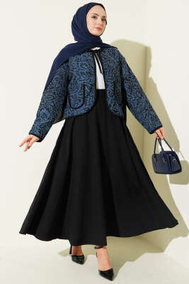 Çiçek Desen Ceketli Etekli İkili Takım Mavi - SAS