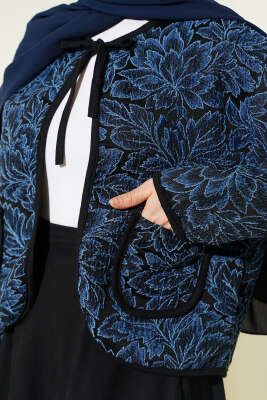 Çiçek Desen Ceketli Etekli İkili Takım Mavi - İkili Takım