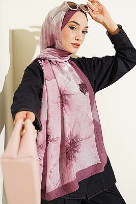 Çiçek Desen Detaylı Bambu Kraş Şal Magenta - MODA KAPRİS