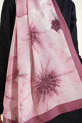 Çiçek Desen Detaylı Bambu Kraş Şal Magenta - Başörtüsü