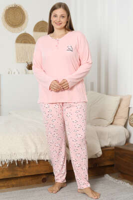 Çiçek Desen Fitilli Büyük Beden Pijama Takımı Yavru Ağzı - GLİSA