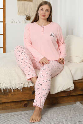 Çiçek Desen Fitilli Büyük Beden Pijama Takımı Yavru Ağzı - Pijama