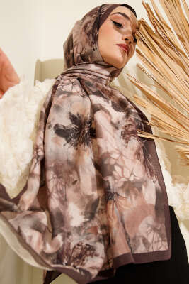 Çiçek Desen Modal Şal Acı Kahve - VERTU (NYD TEKSTİL)