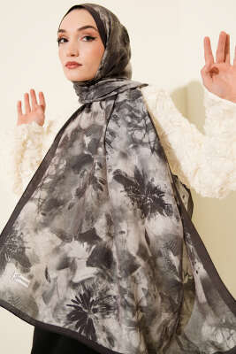Çiçek Desen Modal Şal Antrasit - VERTU (NYD TEKSTİL)