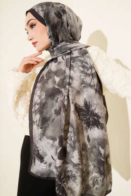 Çiçek Desen Modal Şal Antrasit - Başörtüsü