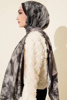 Çiçek Desen Modal Şal Antrasit - Başörtüsü