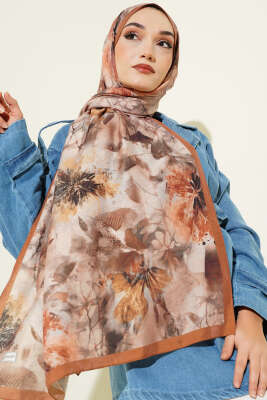 Çiçek Desen Modal Şal Camel 