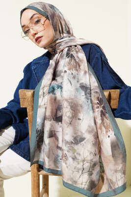 Çiçek Desen Modal Şal Gri - Başörtüsü