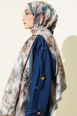 Çiçek Desen Modal Şal Gri - Başörtüsü