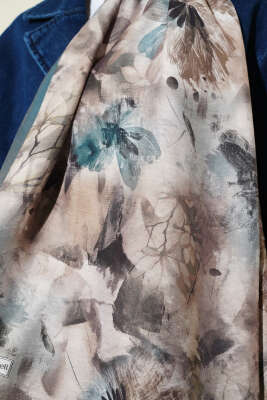 Çiçek Desen Modal Şal Gri - Başörtüsü