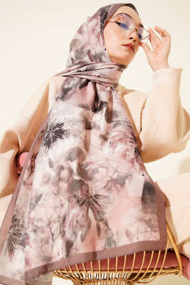 Çiçek Desen Modal Şal Kahve - VERTU (NYD TEKSTİL)