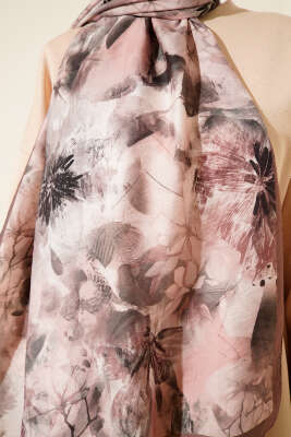 Çiçek Desen Modal Şal Kahve - Başörtüsü