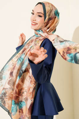 Çiçek Desen Modal Şal Petrol Yeşili - VERTU (NYD TEKSTİL)