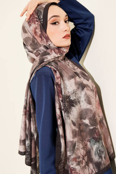 Çiçek Desen Modal Şal Siyah - Başörtüsü