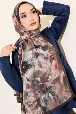 Çiçek Desen Modal Şal Siyah - Başörtüsü