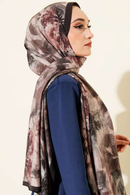 Çiçek Desen Modal Şal Siyah - Başörtüsü
