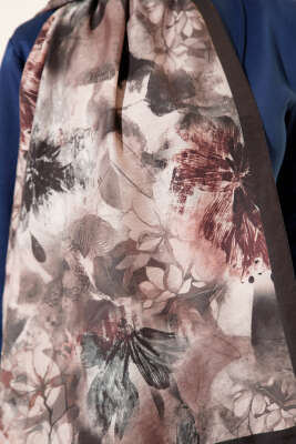 Çiçek Desen Modal Şal Siyah - Başörtüsü