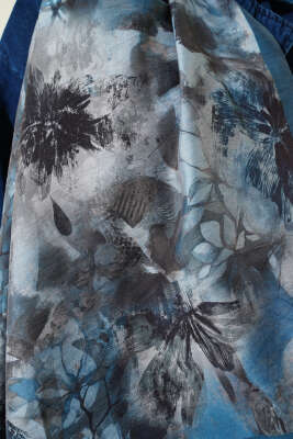 Çiçek Desen Modal Şal Soft Mavi - Başörtüsü