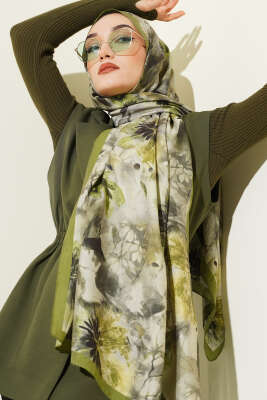 Çiçek Desen Modal Şal Yeşil 