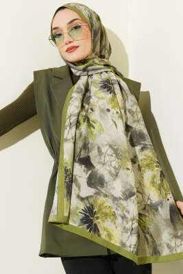 Çiçek Desen Modal Şal Yeşil - Başörtüsü