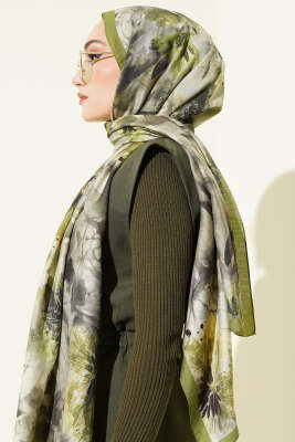 Çiçek Desen Modal Şal Yeşil - Başörtüsü