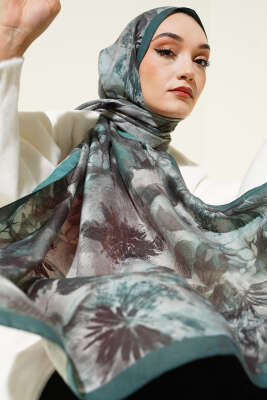 Çiçek Desen Modal Şal Zümrüt 