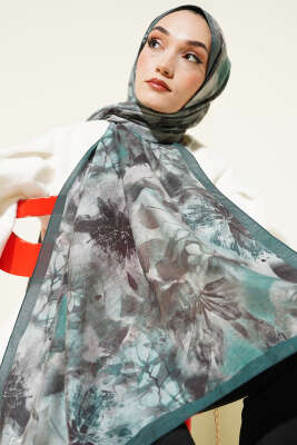 Çiçek Desen Modal Şal Zümrüt - Başörtüsü