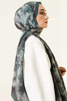 Çiçek Desen Modal Şal Zümrüt - Başörtüsü